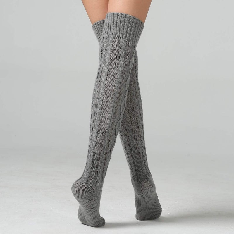 SherryDC Women's Cable Knit Thigh High Boot Socks Extra Long Winter Stockings Leg Warmers - Image 4